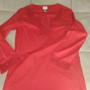 Chico's red beaded light cotton tunic
